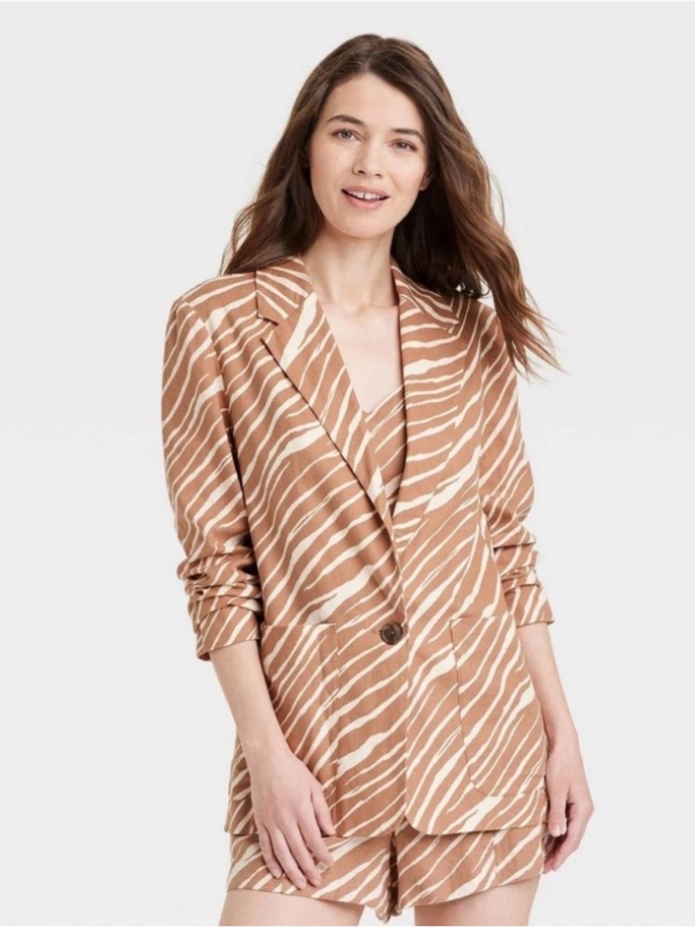 a new day Tan and Cream Zebra-Print Jacket